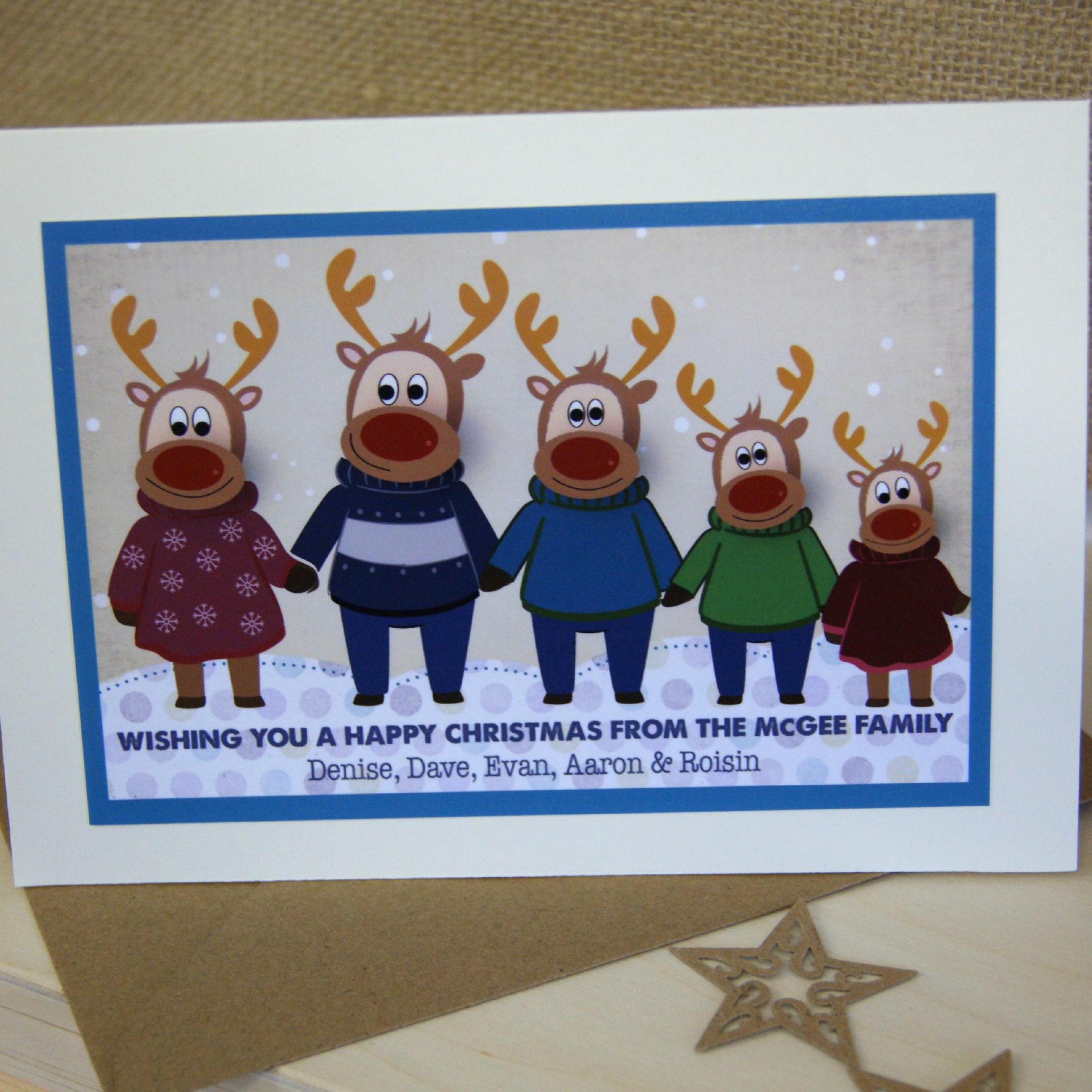 Family Christmas card Packs of christmas cards card for the family Personalised family christmas card Reindeer card From the family