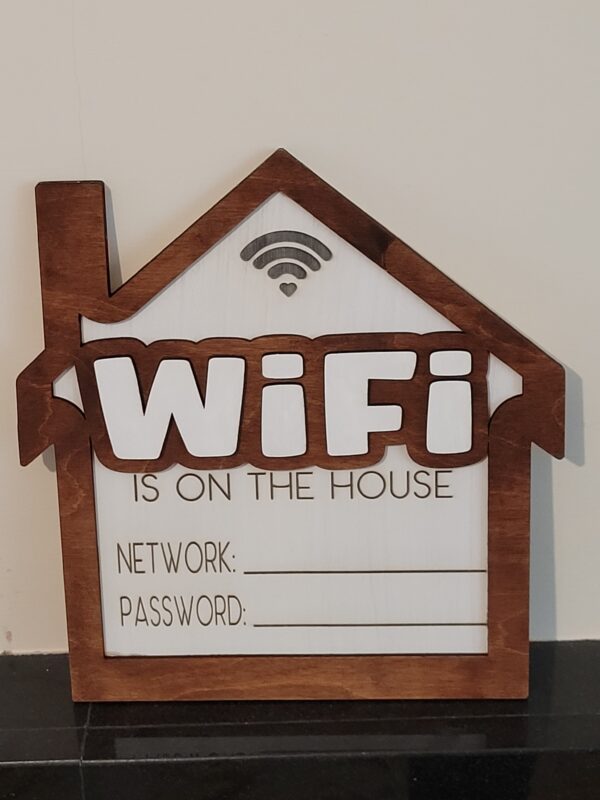 wooden wifi network sign