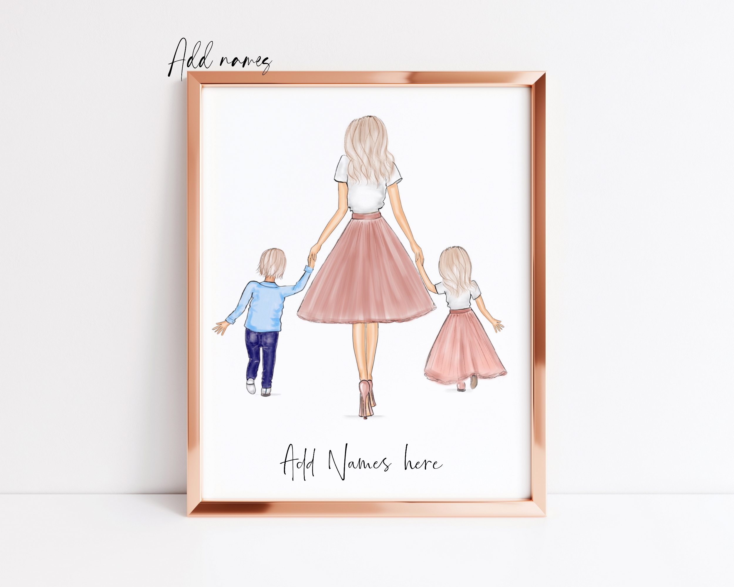 Personalised Mother and Twin Boy & Girl Print