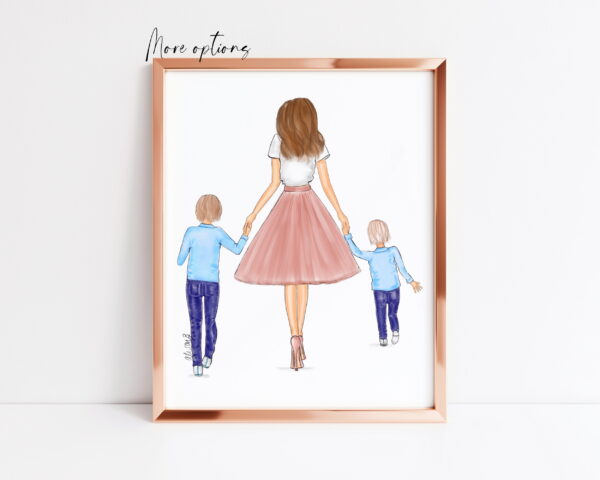 mother and two sons print