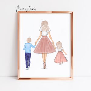 mother with son and daughter print