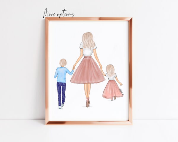mother with son and daughter print