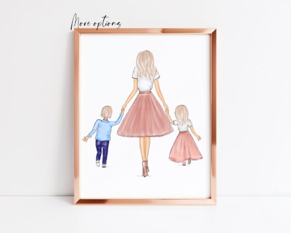 mother and twin boy & girl print