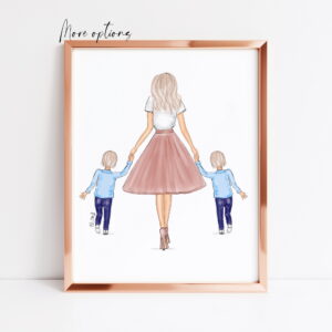mother and twin boys print