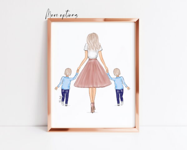 mother and twin boys print
