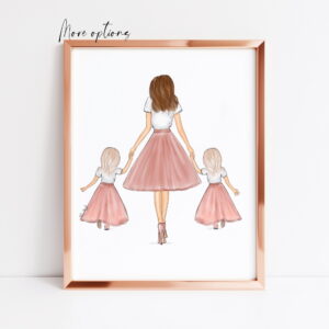 mother twin daughters print