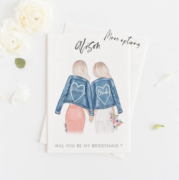 Greeting Wedding card : Will you be my Bridesmaid, Denim Jacket - Image 4