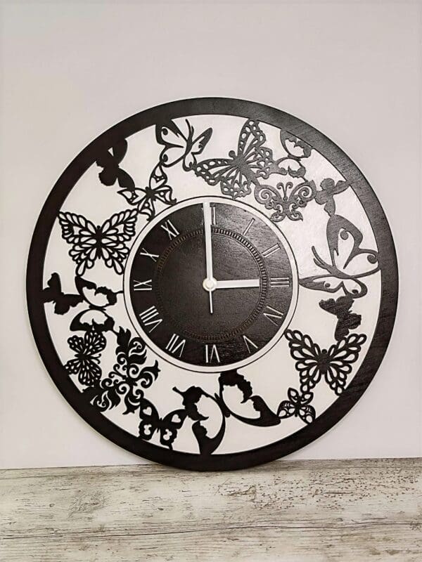 wooden butterfly clock