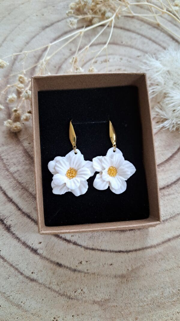 white flower earrings