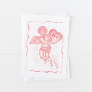 watercolor pink cherub greeting card