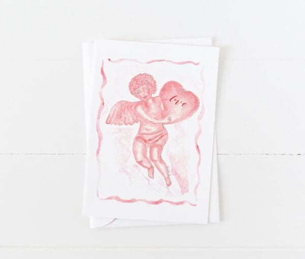 watercolor pink cherub greeting card