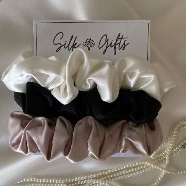 Silk Scrunchies Ireland-white-black-blush-pink