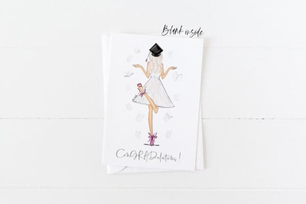 Greeting card : Graduation Girl with Flying Books