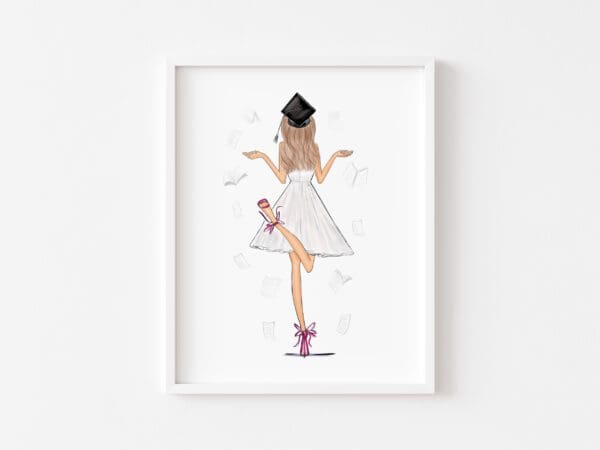 Art Print - Graduation Girl with Flying books