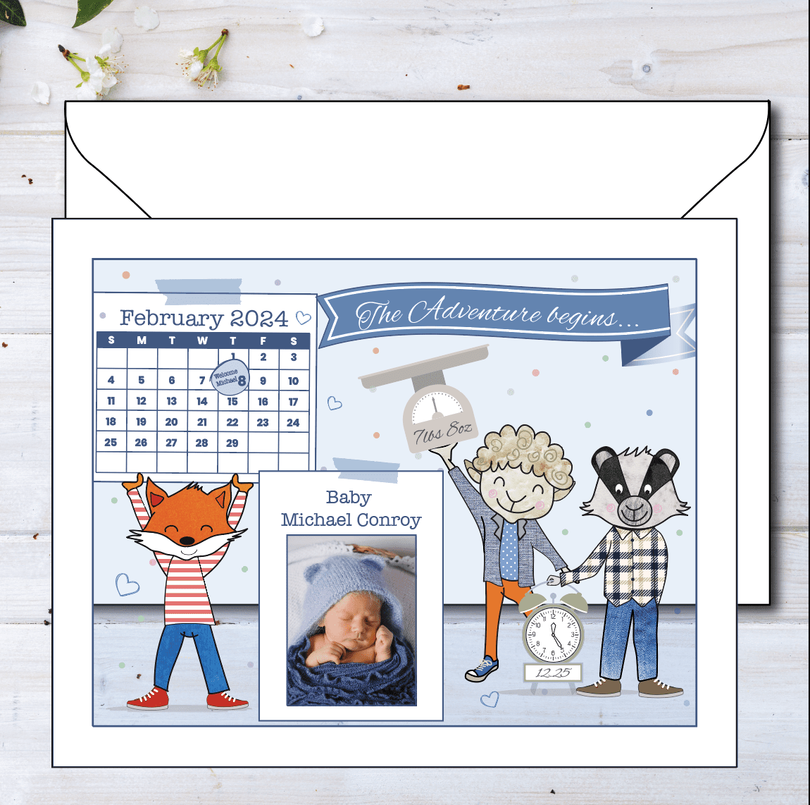 Personalised New Baby Card – Custom Baby Name & Birth Details Keepsake
