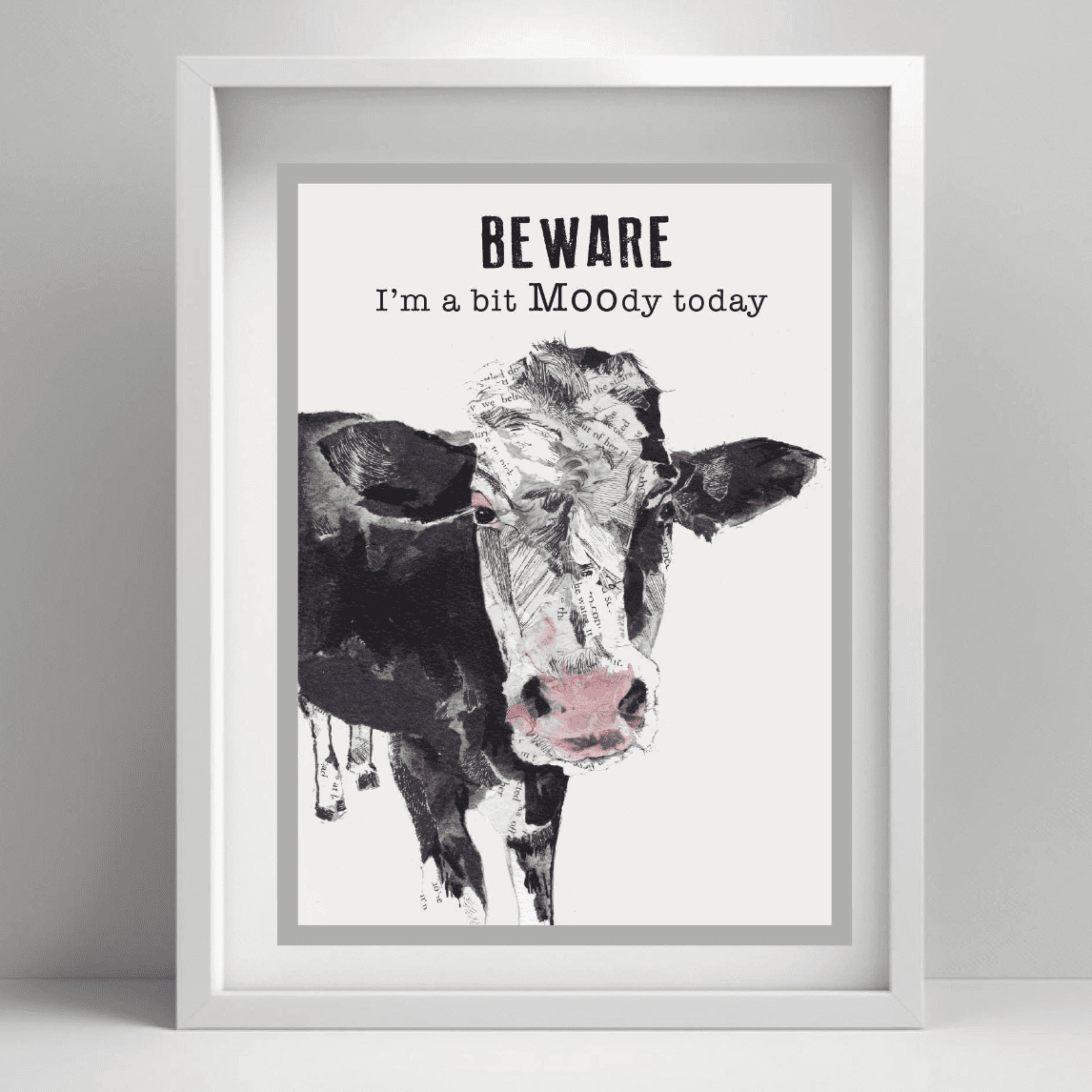 Black and White Cow Art Print, Home Decor