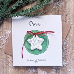 Personalized First Christmas Card: Clay Star Keepsake, Handmade Irish Design