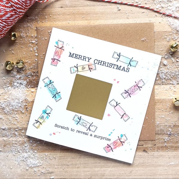 Custom Scratch Off Christmas Card | Watercolor Christmas crackers, Surprise Reveal - Image 3