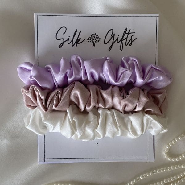 Lilac Blush White Silk Scrunchies