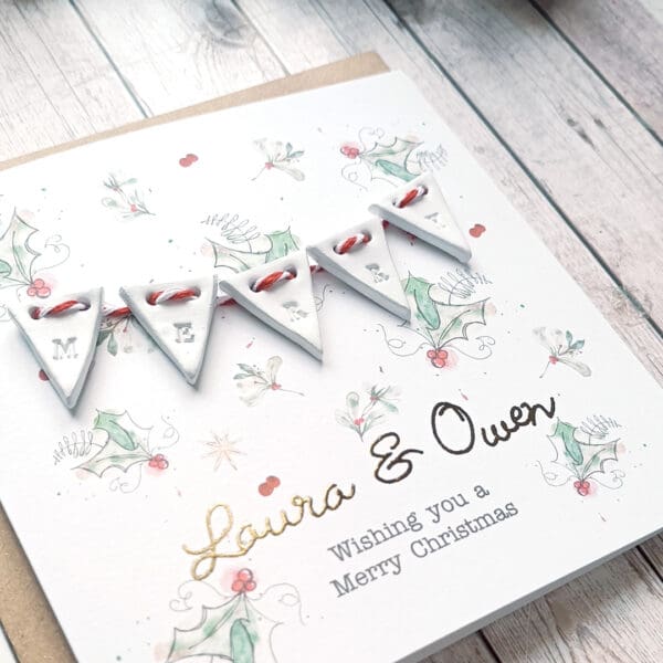 Personalised Merry Christmas card, Christmas bunting decoration - Image 2