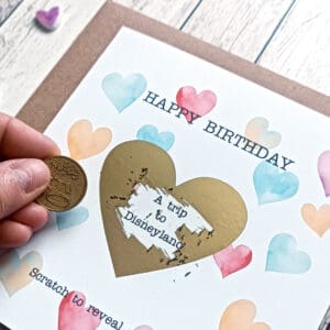 Custom Scratch Off Birthday Card: Watercolor Hearts, Surprise Reveal