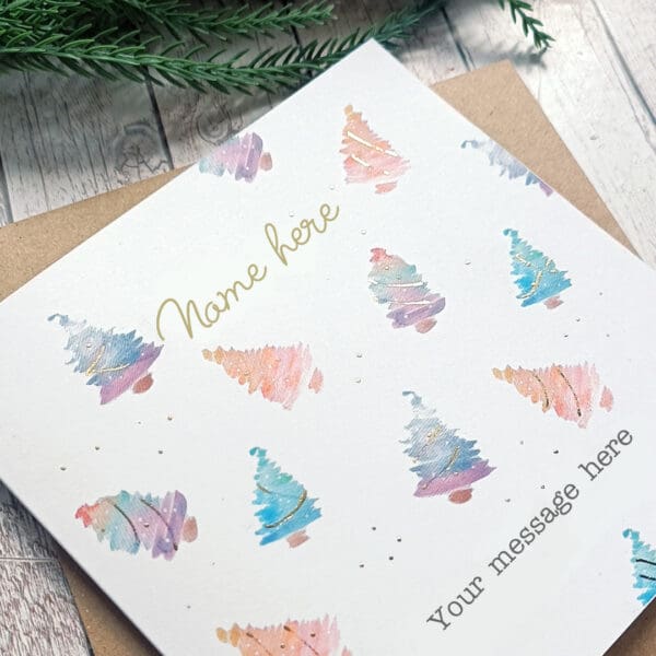 Personalized Watercolor Christmas Tree Card for Teacher: Irish Made - Image 2