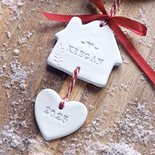 Personalized Clay House & Heart Christmas Ornament: Handmade Irish Decoration - Image 3