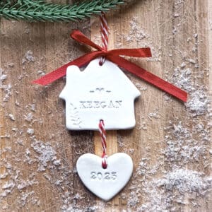 Personalized Clay House & Heart Christmas Ornament: Handmade Irish Decoration