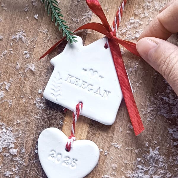 Personalized Clay House & Heart Christmas Ornament: Handmade Irish Decoration - Image 2