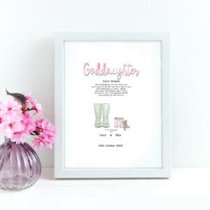 Personalized Goddaughter Welly Boot Illustration Gift, Personalized goddaughter illustration