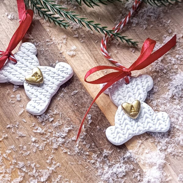 Personalized Knitted Teddy Bear Ornament | Custom Keepsake Christmas Decoration - Image 2