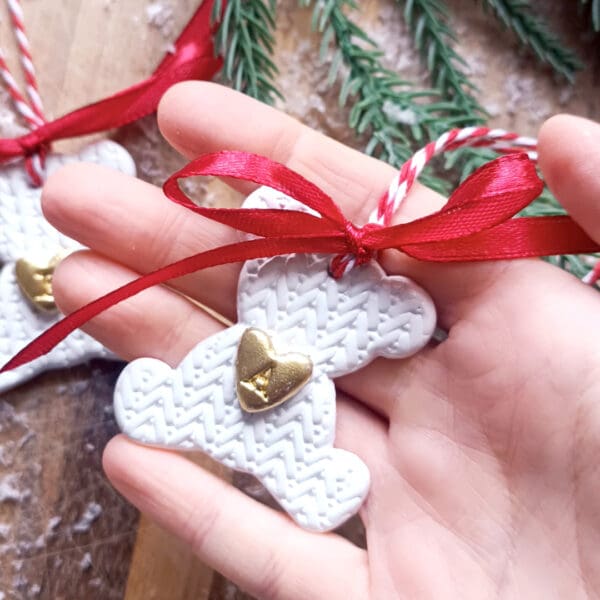 Personalized Knitted Teddy Bear Ornament | Custom Keepsake Christmas Decoration - Image 3