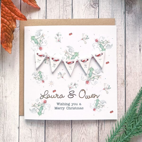 Personalised Merry Christmas card, Christmas bunting decoration - Image 4