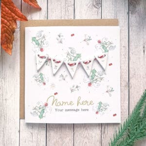 Personalised Merry Christmas card, Christmas bunting decoration
