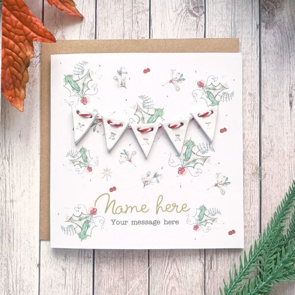 Personalised Merry Christmas card, Christmas bunting decoration