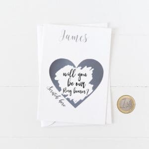 Greeting scratch & reveal card : Will you be our Ring Bearer, Usher
