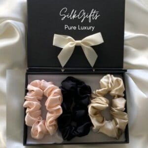 Champagne-Black-Pink-Silk-Scrunchies the perfect Gift