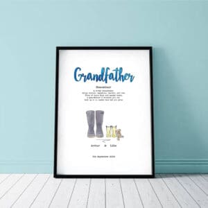 Grandfather/ Grandad welly boot personalised illustration,